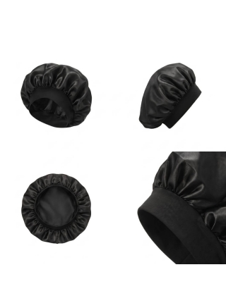 Ночная атласная шапочка Satin Bonnet на резинке для защиты волос во время сна женская черная