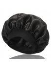 Ночная атласная шапочка Satin Bonnet на резинке для защиты волос во время сна женская черная
