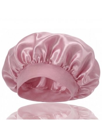 Нічна атласна шапочка Satin Bonnet на резинці для захисту волосся під час сну жіноча рожева