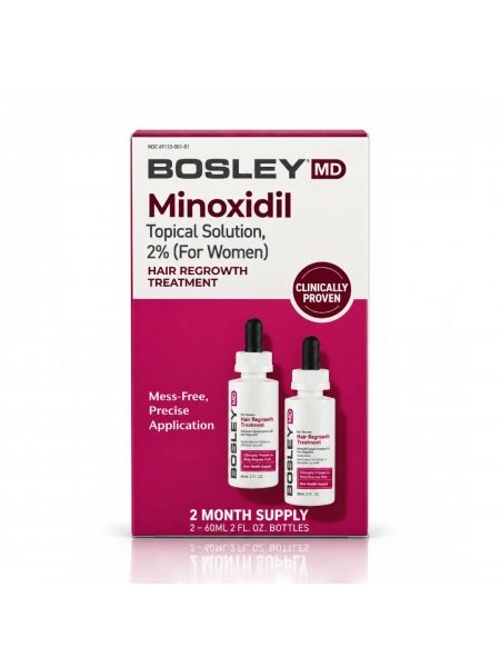 Bosley MD Hair Regrowth Treatment for Women раствор с миноксидилом 2% для восстановления роста волос у женщин, 2×60 мл