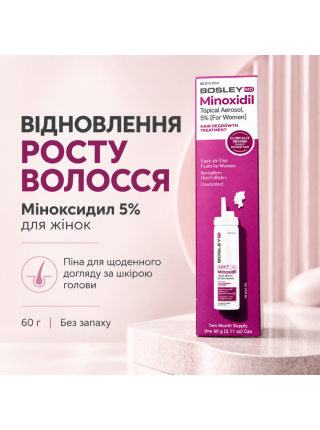 Піна з міноксидилом 5% Bosley MD Minoxidil Topical Aerosol for Women для відновлення росту волосся у жінок, 60 г