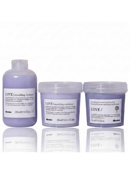 Набір Davines Love Lovely Smoothing шампунь, кондиціонер та маска для розгладження волосся, 3х250 мл