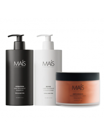Набір Mais Hydration Hair Treatment TRIO шампунь, кондиціонер і маска для зволоження і реконструкції волосся 3х500 мл Набір Mais Hydration Hair Treatment TRIO шампунь, кондиціонер і маска для зволоження і реконструкції волосся 3х500 мл