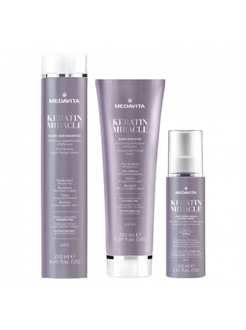 Набір Medavita Keratin Miracle Sleek Hair TRIO шампунь, маска, спрей для пухнастого та неслухняного волосся 250/150/150 мл