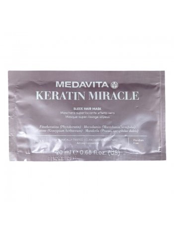 Розгладжуюча маска Medavita Keratin Miracle Sleek Hair Mask для пухнастого та неслухняного волосся, пробник саше 20 мл
