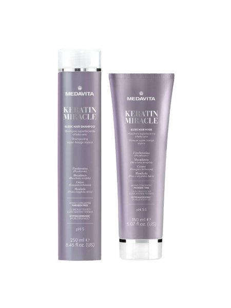Набір Medavita Keratin Miracle Sleek Hair DUO шампунь і маска для пухнастого та неслухняного волосся 250/150 мл