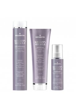 Набір Medavita Keratin Miracle Sleek Hair TRIO шампунь, маска, спрей для пухнастого та неслухняного волосся 250/150/150 мл