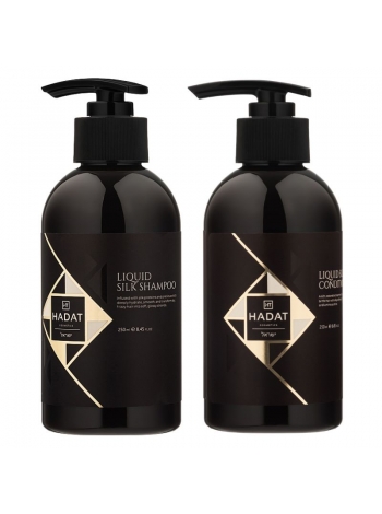 Набір "Рідкий Шовк" Hadat Liquid Silk DUO шампунь і кондиціонер для відновлення блиску та гладкості волосся 2х250 мл