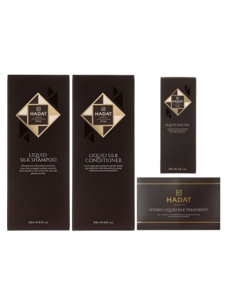 Набір Hadat Liquid Silk QUAD шампунь, кондиціонер, маска, олія для відновлення блиску та гладкості волосся 2х250/300/60 мл