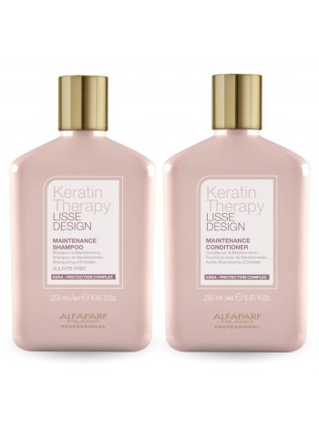 Набор Alfaparf Milano DUO Lisse Design Keratin Therapy шампунь и кондиционер для блеска и шелковистости волос, 2х250 мл