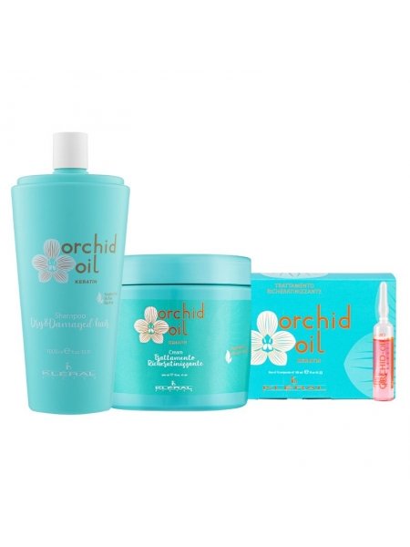 Набір KLERAL System TRIO Orchid шампунь, маска й ампули з олією орхідеї для сухого волосся 1000/500/100 мл