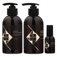 Набір "Рідкий Шовк" Hadat Liquid Silk TRIO шампунь, кондиціонер, олія для відновлення блиску та гладкості волосся 2х250/60 мл