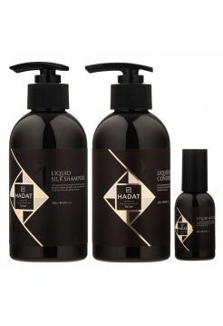 Набір "Рідкий Шовк" Hadat Liquid Silk TRIO шампунь, кондиціонер, олія для відновлення блиску та гладкості волосся 2х250/60 мл