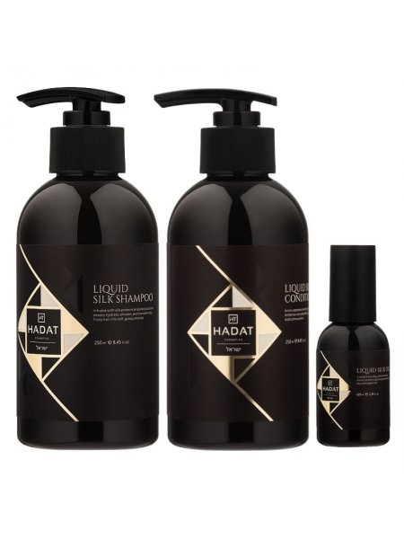 Набір "Рідкий Шовк" Hadat Liquid Silk TRIO шампунь, кондиціонер, олія для відновлення блиску та гладкості волосся 2х250/60 мл