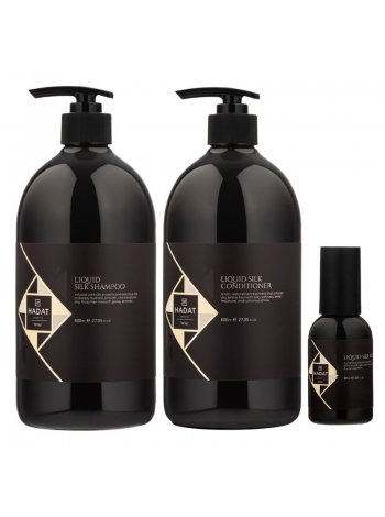 Набор "Жидкий Шелк" Hadat Liquid Silk TRIO шампунь, кондиционер и масло для восстановления блеска и гладкости волос 2х800/60 мл