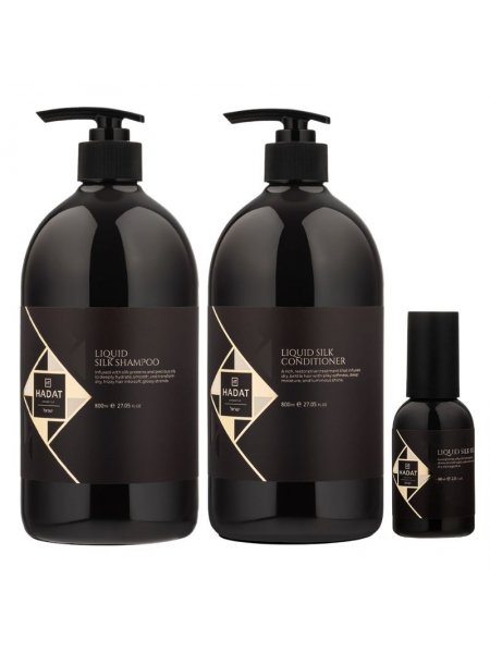 Набір "Рідкий Шовк" Hadat Liquid Silk TRIO шампунь, кондиціонер, олія для відновлення блиску та гладкості волосся 2х800/60 мл