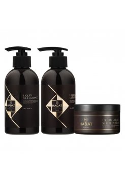 Набір "Рідкий Шовк" Hadat Liquid Silk TRIO шампунь, кондиціонер, маска для відновлення блиску та гладкості волосся 2х250/300 мл