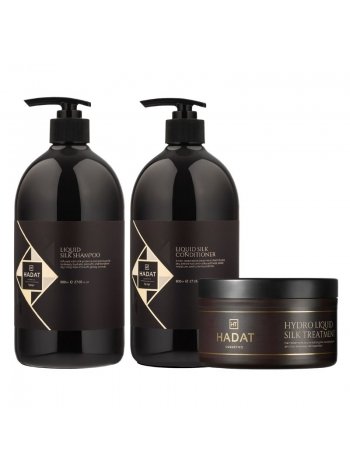 Набір "Рідкий Шовк" Hadat Liquid Silk TRIO шампунь, кондиціонер, маска для відновлення блиску та гладкості волосся 2х800/300 мл