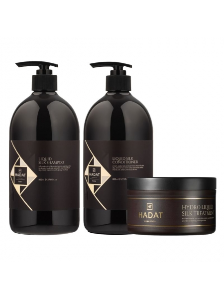 Набір "Рідкий Шовк" Hadat Liquid Silk TRIO шампунь, кондиціонер, маска для відновлення блиску та гладкості волосся 2х800/300 мл