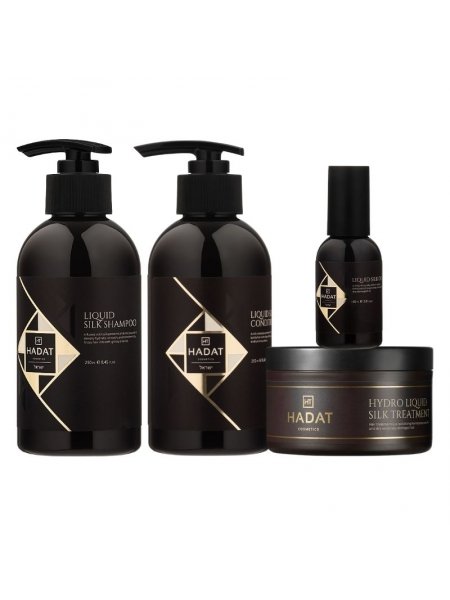 Набір Hadat Liquid Silk QUAD шампунь, кондиціонер, маска, олія для відновлення блиску та гладкості волосся 2х250/300/60 мл