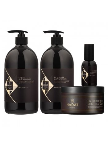 Набор Hadat Liquid Silk QUAD шампунь, кондиционер, маска и масло для восстановления блеска и гладкости волос 2х800/300/60 мл