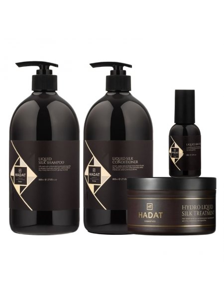 Набір Hadat Liquid Silk QUAD шампунь, кондиціонер, маска, олія для відновлення блиску та гладкості волосся 2х800/300/60 мл