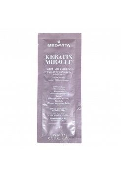 Розгладжуючий шампунь Medavita Keratin Miracle Sleek Shampoo з ефектом шовку для пухнастого та неслухняного волосся, пробник саше 15 мл