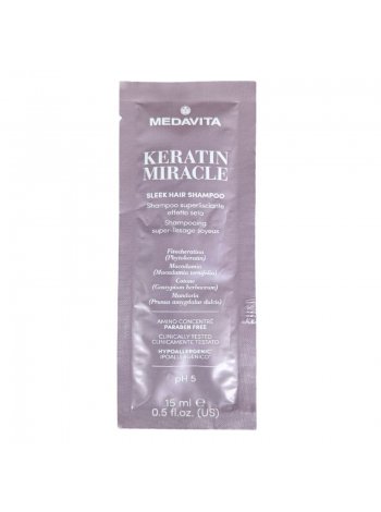 Розгладжуючий шампунь Medavita Keratin Miracle Sleek Shampoo з ефектом шовку для пухнастого та неслухняного волосся, пробник саше 15 мл