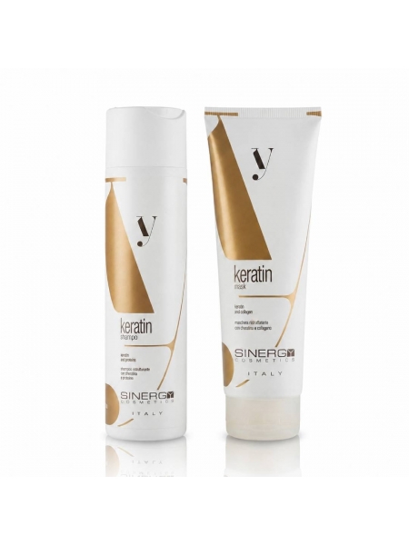 Набор Sinergy Keratin DUO М1 шампунь и маска для поврежденных волос с кератином, 2×250 мл