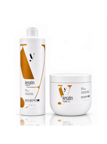 Набір Sinergy Keratin DUO L1 шампунь і маска для пошкодженого волосся з кератином, 2x500 мл