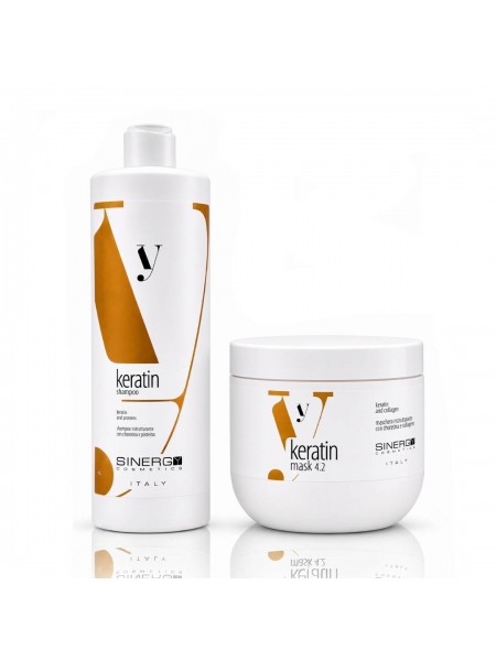 Набір Sinergy Keratin DUO L1 шампунь і маска для пошкодженого волосся з кератином, 2x500 мл