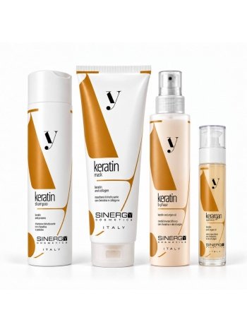 Набор Sinergy Keratin QUATRO L шампунь, маска, сыворотка для сухих и спрей и поврежденных волос, 2х250+50+200 мл
