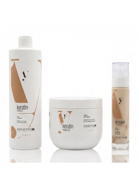 Набір Sinergy Keratin TRIO L шампунь, маска і сироватка для сухого і пошкодженого волосся, 2х500+50 мл