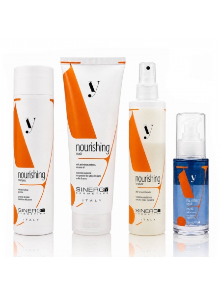 Sinergy Nourishing QUATRO М набор шампунь, маска, спрей и флюид для сухих и повреждённых волос, 2×250+200+60 мл