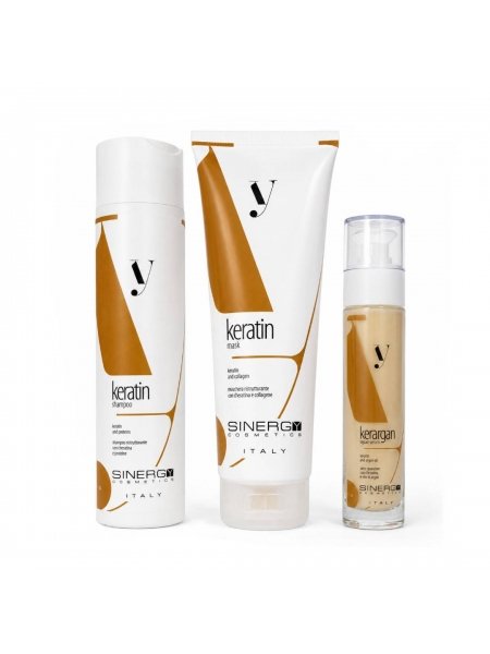 Набор Sinergy Keratin TRIO М шампунь, маска и сыворотка для сухих и поврежденных волос, 2×250+50 мл
