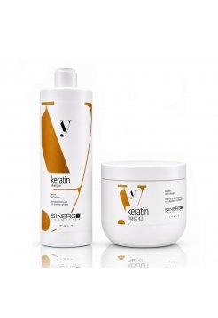 Набор Sinergy Keratin DUO L1 шампунь и маска для поврежденных волос с кератином, 2×500 мл
