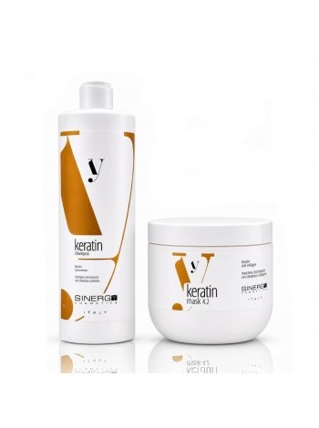 Набор Sinergy Keratin DUO L1 шампунь и маска для поврежденных волос с кератином, 2×500 мл