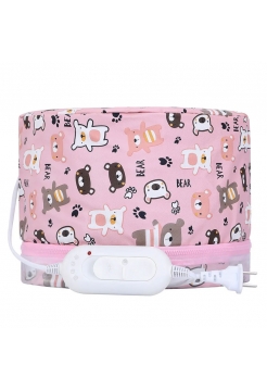 Электрическая виниловая термошапка (сушуар) для масок, ламинирования и лечения волос (розовая с мишками)