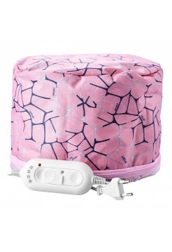 Електрична вінілова термошапка (сушуар) для масок, ламінування та лікування волосся (рожева з павутинкою)