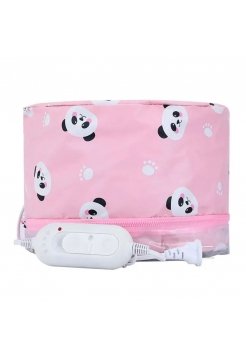 Електрична вінілова термошапка (сушуар) для масок, ламінування та лікування волосся (рожева з пандами)