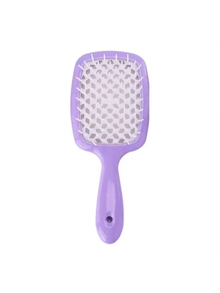 Продувная широкая расческа Janeke для укладки волос и сушки феном Superbrush Plus Hollow Comb фиолетовая с белыми зубчиками