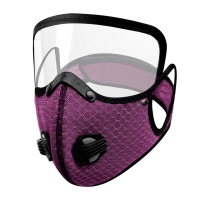 Маска-респиратор парикмахерская пятислойная со сменным угольным фильтром и двумя клапанами и защитой для глаз фиолетовая