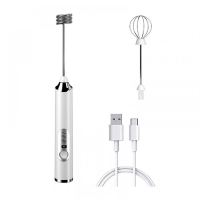 Електричний міксер-вінчик для збивання спінювання молока капучінатор з акумулятором 2 насадки білий