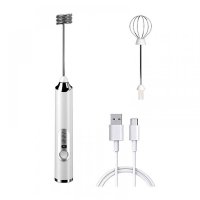 Електричний міксер-вінчик для збивання спінювання молока капучінатор з акумулятором 2 насадки білий