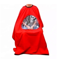 Парикмахерский пеньюар-накидка для клиента с окошком для телефона красный