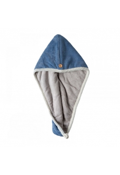 Рушник-тюрбан для сушіння волосся двосторонній флісовий з пухнастої мікрофібри D4 62x25 см синьо-сірий