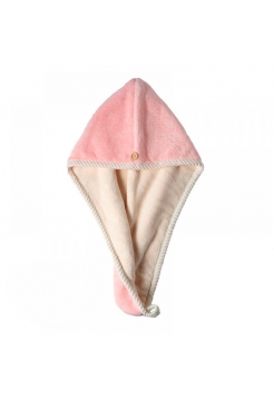 Рушник-тюрбан для сушіння волосся двосторонній флісовий з пухнастої мікрофібри D4 62x25 см рожево-білий