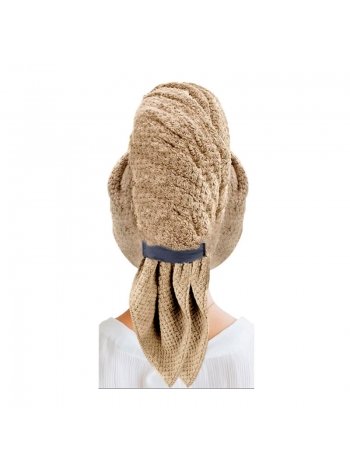 Рушник-тюрбан чалма для сушіння волосся з пухнастої мікрофібри Premium D-5 з еластичною стрічкою бежевий
