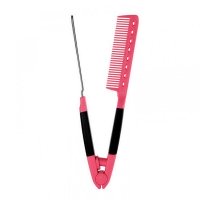 Парикмахерская расческа-зажим для кератинового выпрямления пластиковая, термостойкая, с металлическим зажимом розовая