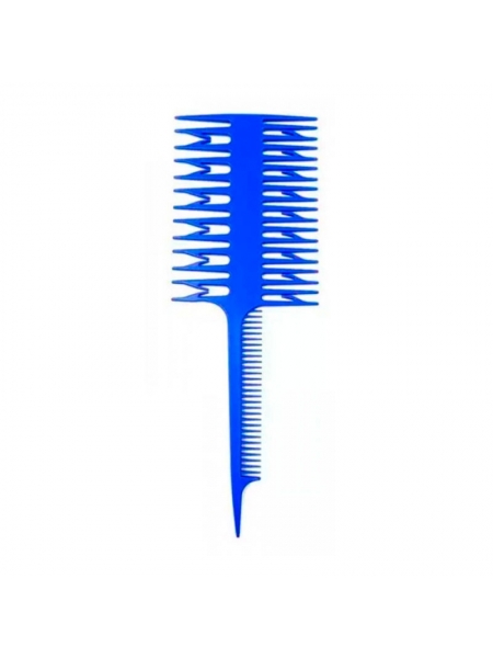 Парикмахерский гребень-расческа для мелирования 3-х сторонняя с ручкой M-7005 пластиковая синий